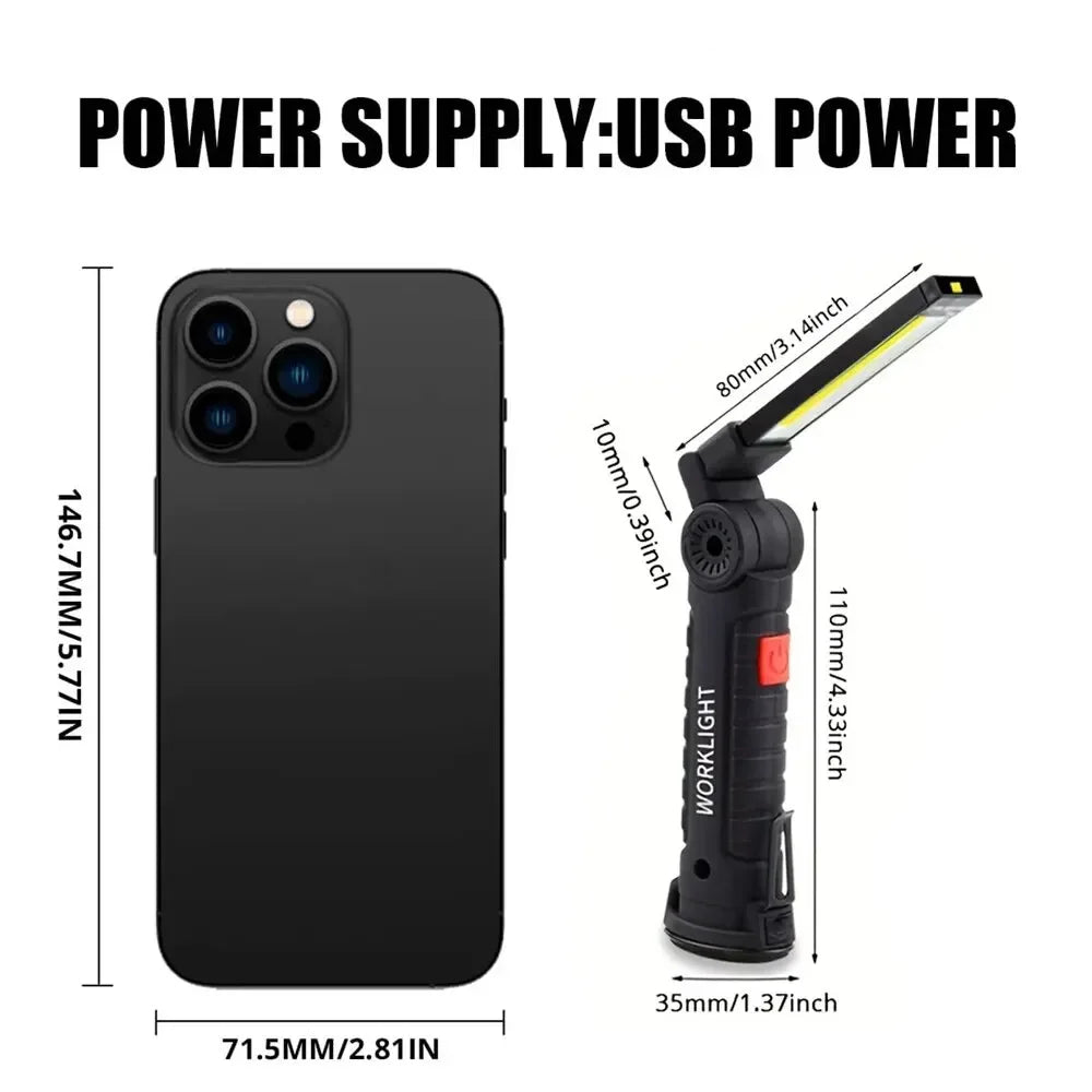 Linterna LED Recargable USB con Base Magnética y 5 Modos de Iluminación