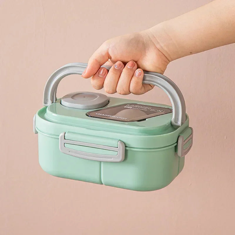 Fiambrera portátil con compartimento, caja con asa de transporte Bento de paja de trigo, contenedores de vajilla reutilizables, contenedores de comida para aperitivos y comida
