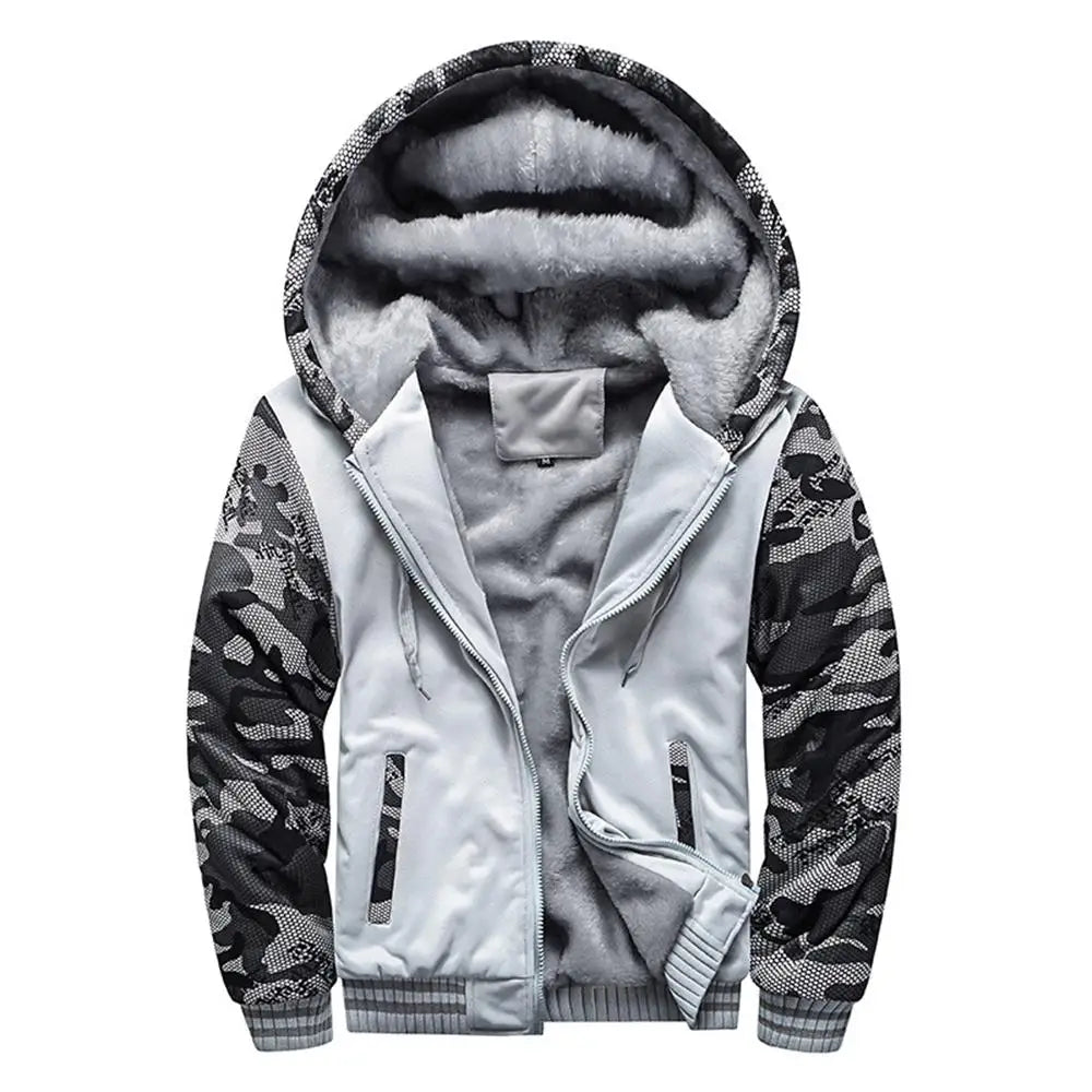 Chaqueta de Invierno con Capucha para Hombre - Camuflaje Forro Polar
