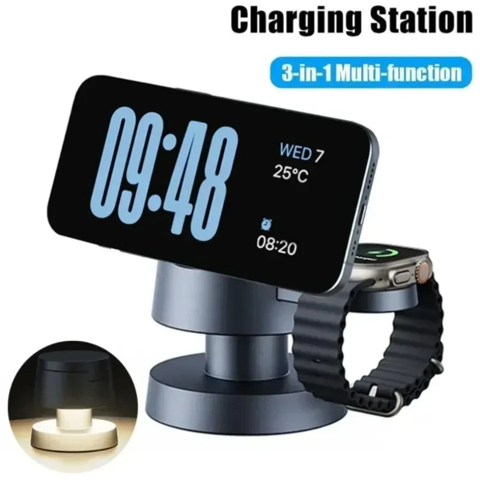 Cargador Inalámbrico Magnético de 15W con Luz Nocturna para Magsafe iPhone 17 16 Pro Max 15 14 13 12 Apple Watch 11 Airpods Pro Carga Rápida