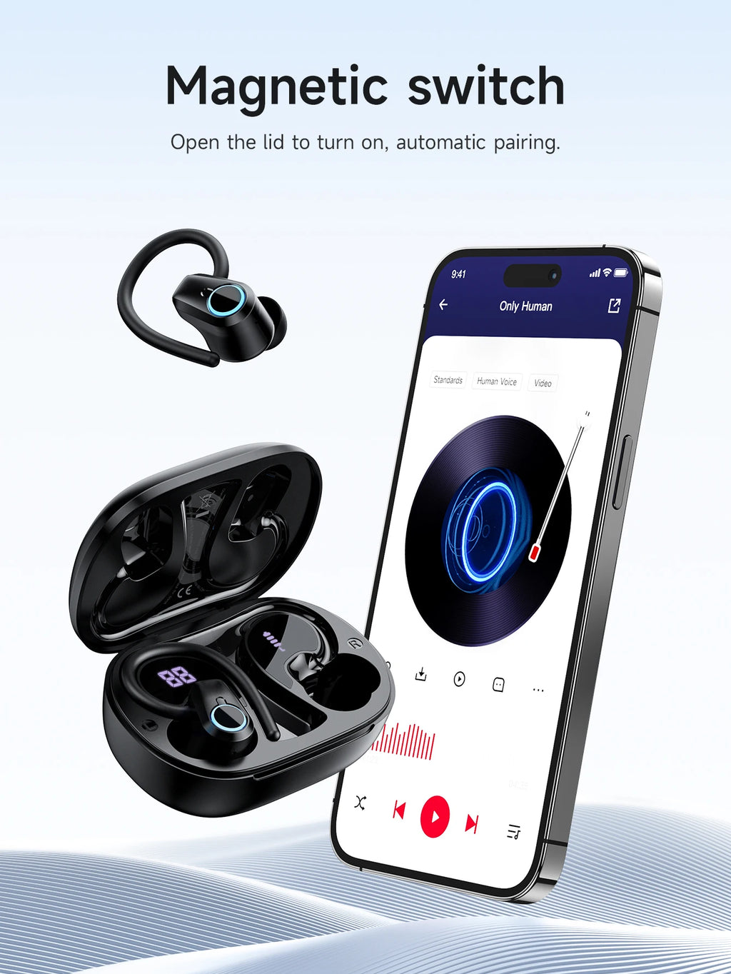 HOCO EQ8 Auriculares Bluetooth 5.3 Pantalla LED HiFi