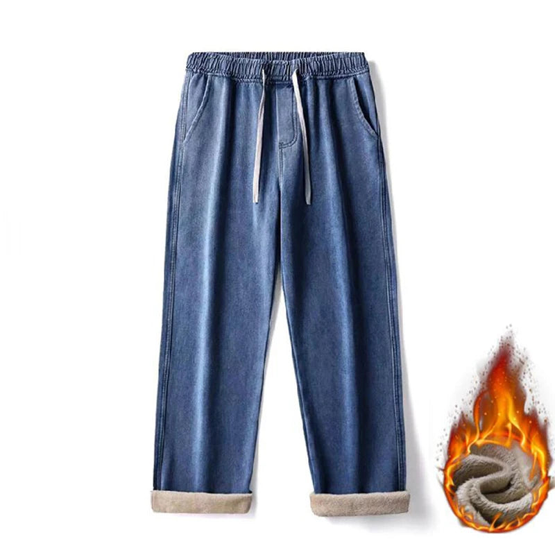 Pantalones Vaqueros Y2K para Hombre, Pierna Ancha, Forro de Terciopelo