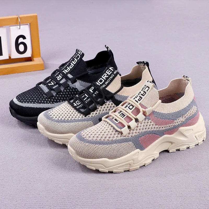 Zapatillas gruesas 2025, zapatos informales para mujer, zapatos deportivos transpirables de malla de aire para primavera y otoño, zapatos para correr de suela blanda para mujer