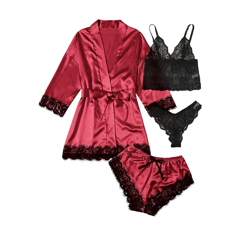 Conjunto de Pijama Sedoso con Encaje para Mujer - Camisón Sexy