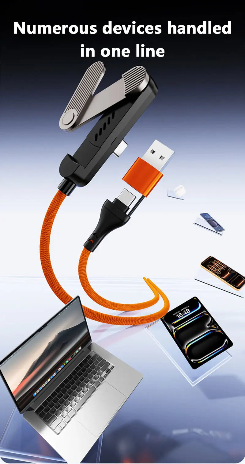 Cable de Carga Retráctil 3 en 1 de 65W con Soporte Plegable