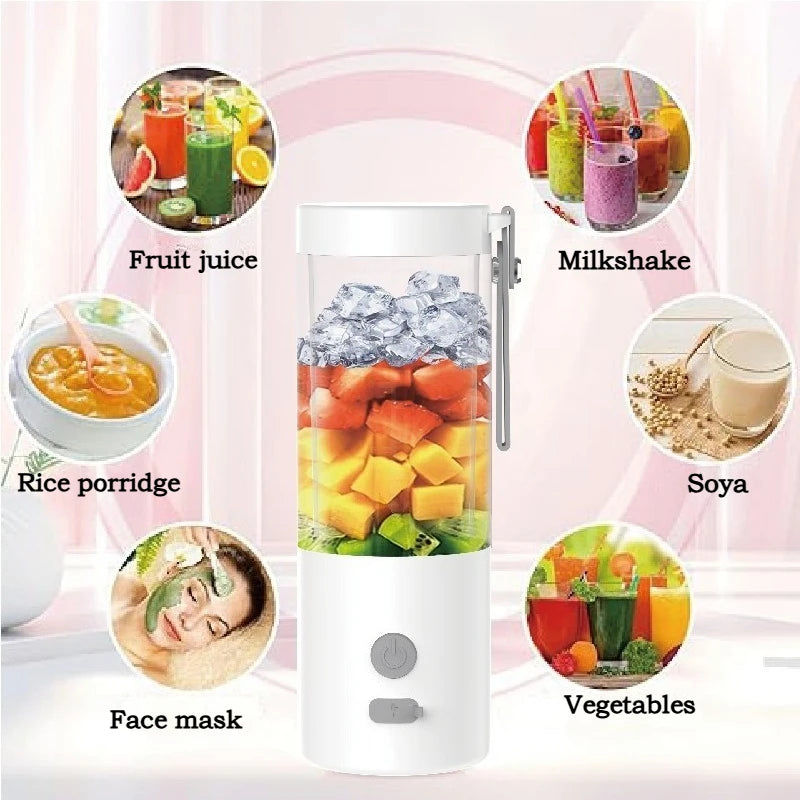 Mini Licuadora Portátil 450ml USB con 6 Cuchillas de Acero