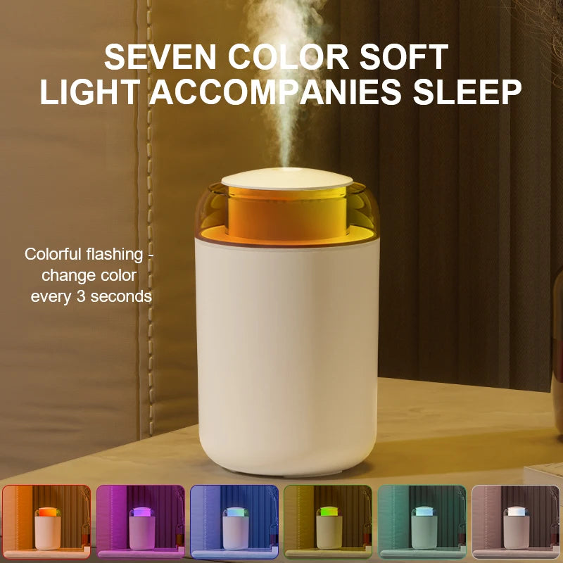 Humidificador ultrasónico USB de 1200 ml con aromaterapia y luz LED de colores