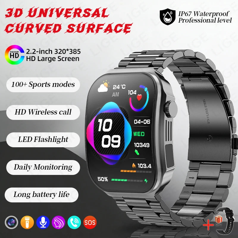 LIGE Reloj Inteligente Pantalla Curva 3D Termómetro