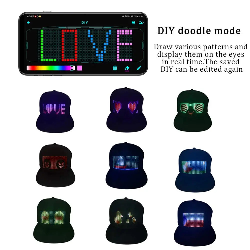 2025 nueva gorra LED, Control de aplicaciones en varios idiomas, edición DIY, sombrero genial iluminado (texto, música, imagen, dibujo) para hombres y mujeres