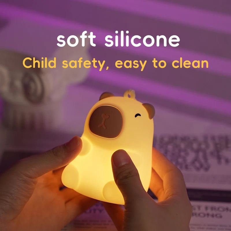 Luz nocturna linda de capibara, juguetes de regalos de Navidad de lámpara blando, luz nocturna de silicona regulable LED recargable para niños