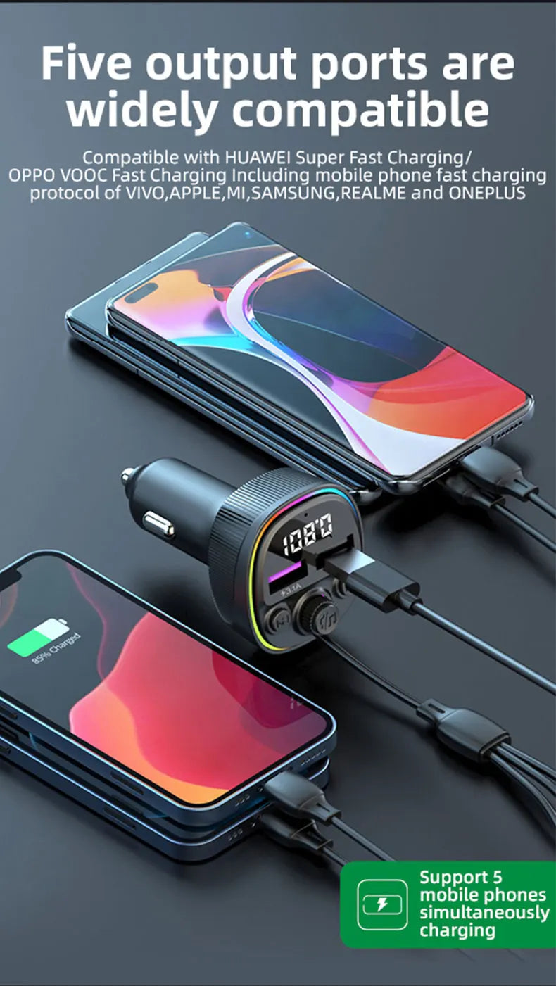 Transmisor FM Bluetooth 5.0 para Auto con Carga Rápida 66W