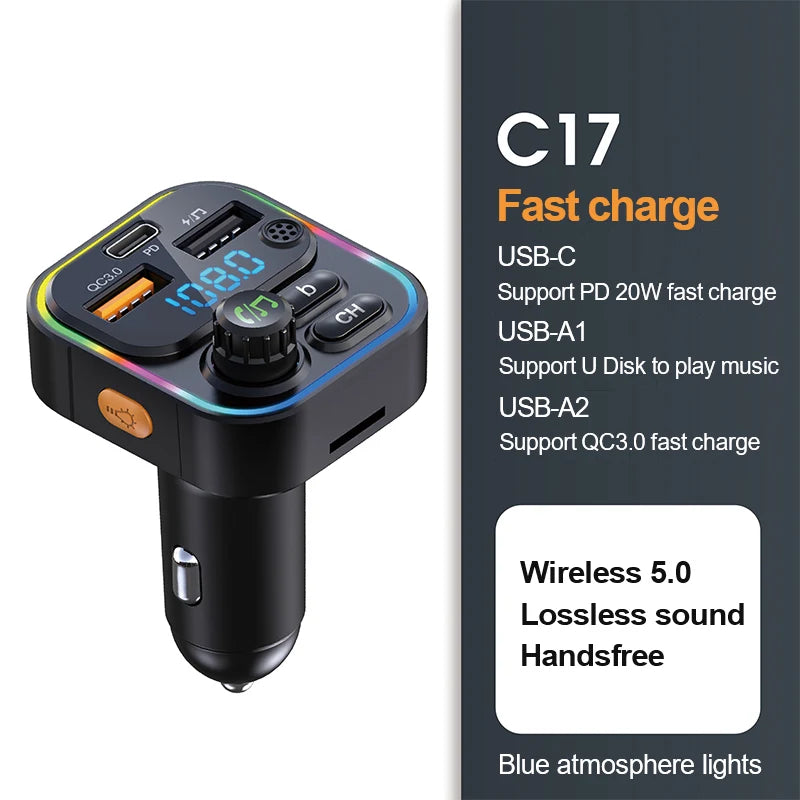 Transmisor FM Bluetooth 5.0 para Auto con Carga Rápida 22.5W