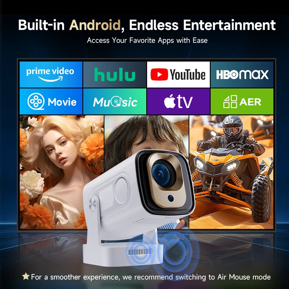 Proyector Magcubic Auto Focus 330 ANSI HY310, Compatible con 4K, 1080P, Android 11, WiFi6, BT5.4, Air Mouse, Control por Voz, Portátil, para el Hogar