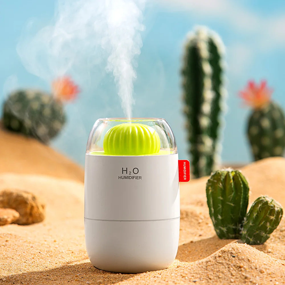 Humidificador de Cactus, luz nocturna de ambiente, modo de pulverización de dos engranajes, humidificación silenciosa aplicable a dormitorio, oficina, sala de estar