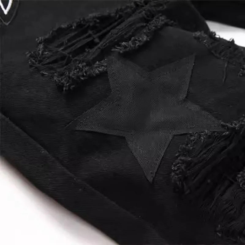 Pantalones Vaqueros Negros Rasgados Retro para Hombre, Pierna Recta