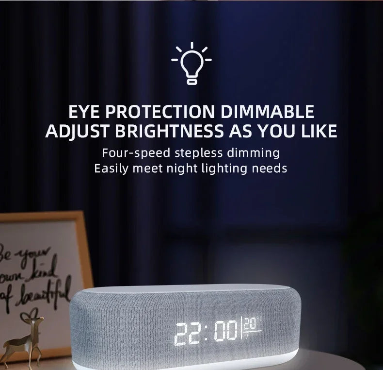 Base de Carga Inalámbrica con Alarma, Lámpara de Noche, Reloj de Escritorio y Termómetro para iPhone 17, 16, 15, 14, 13, con Carga Rápida