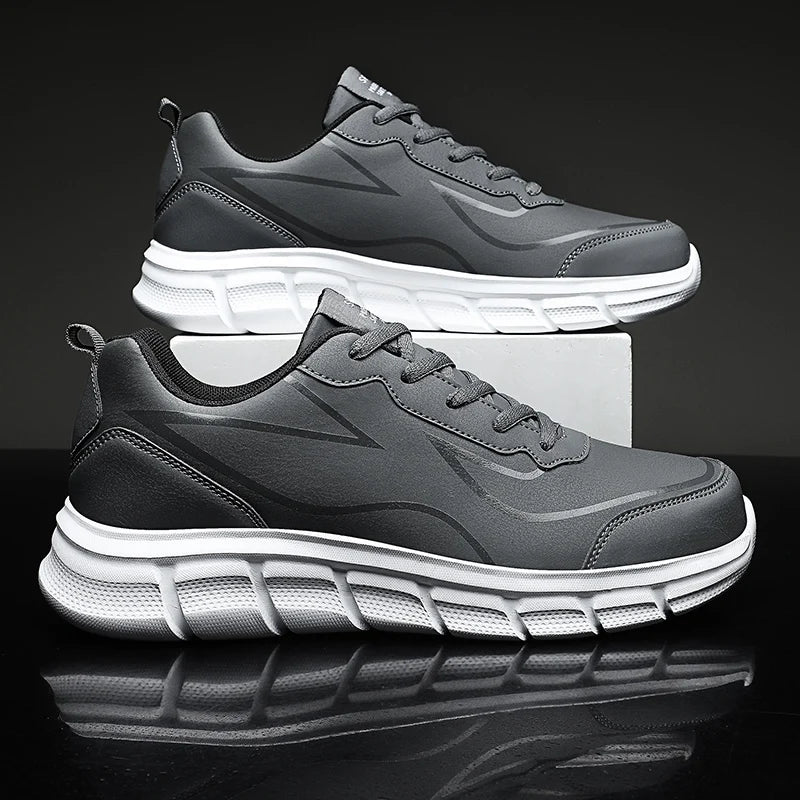 YRZL, zapatillas para correr negras, zapatillas deportivas impermeables de cuero, zapatillas deportivas resistentes al desgaste para hombres, zapatos deportivos para caminar, zapatos cómodos para hombres