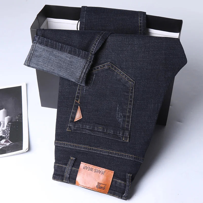 Pantalones Vaqueros Rectos para Hombre, Ajustados Elásticos, Negocios