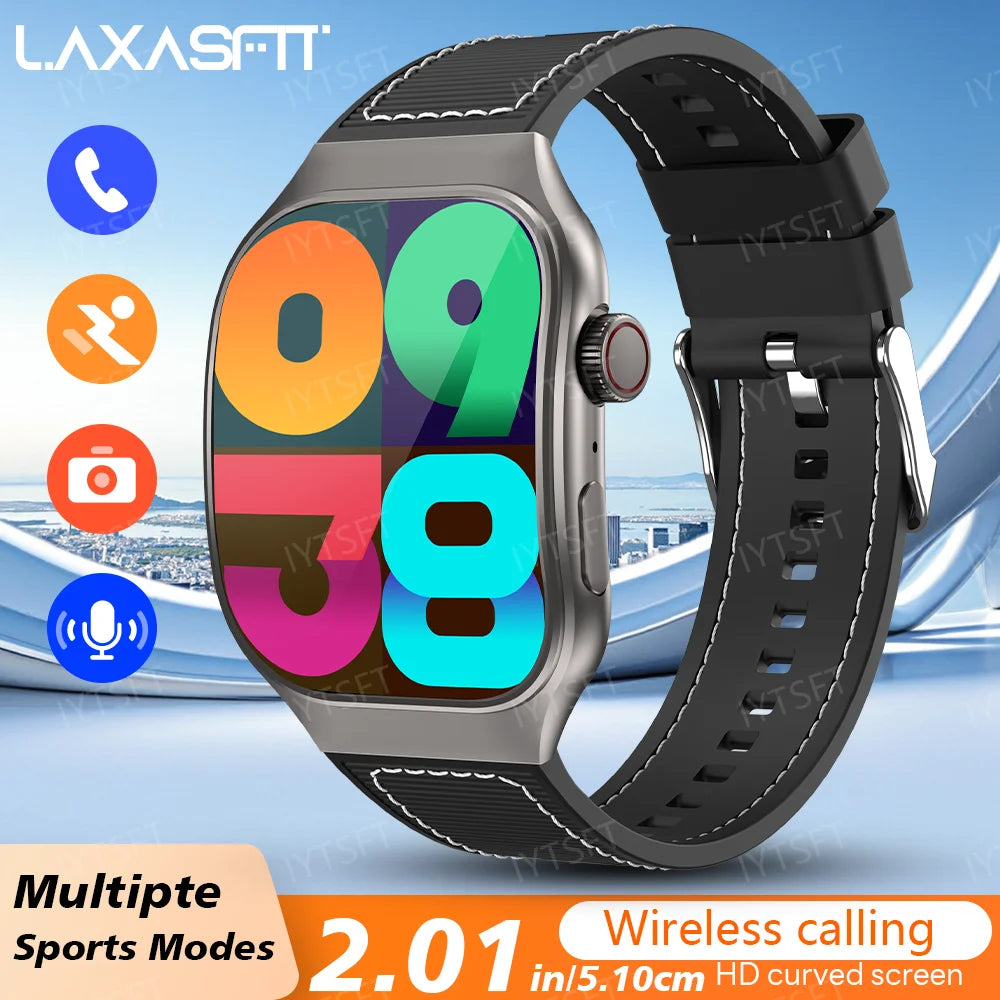 Reloj inteligente LAXASFIT con pantalla curva de 2,01 pulgadas para hombre, Bluetooth 5,3, llamada HD, múltiples modos deportivos, reloj de regalo para mujer