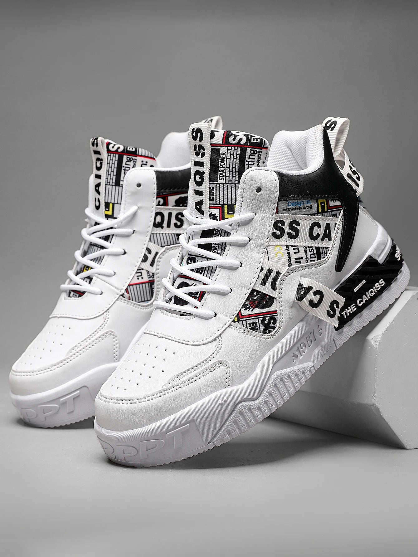 Zapatillas de plataforma con grafiti para hombre, estilo urbano, con cordones
