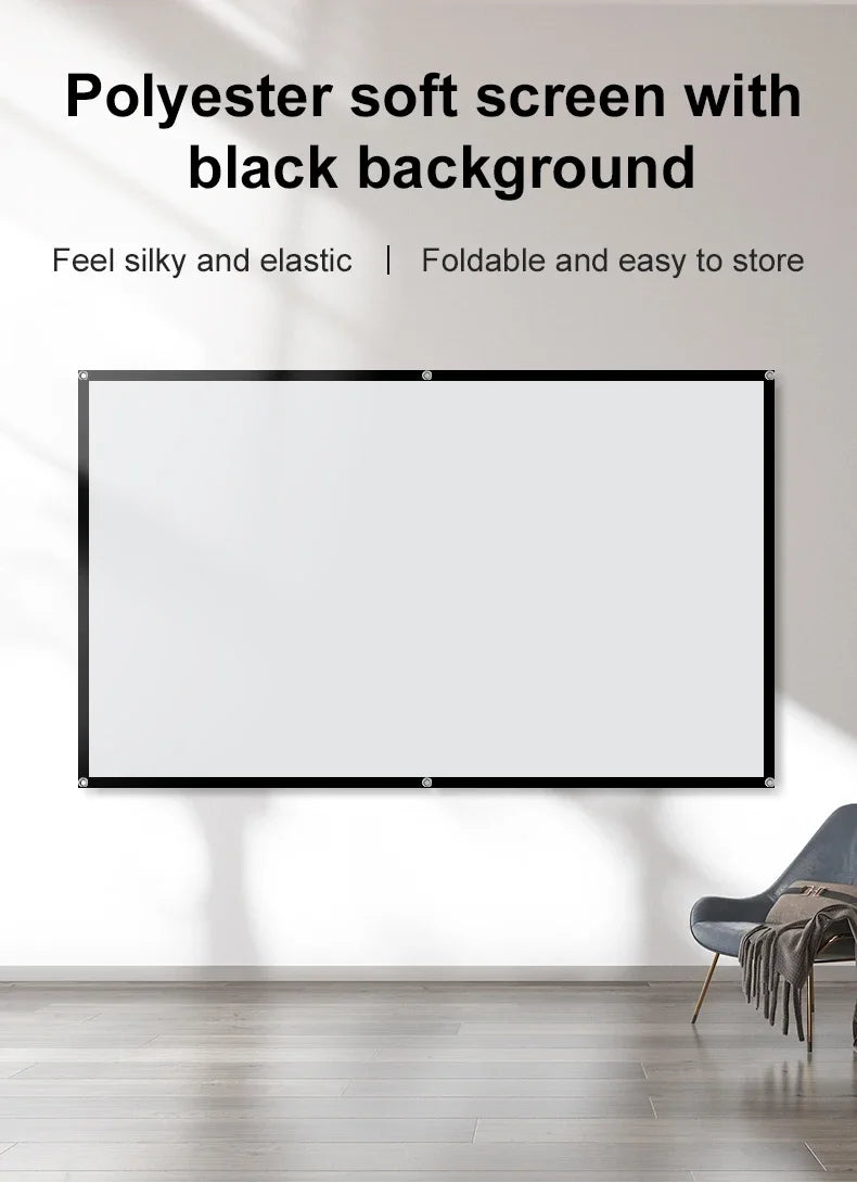 Pantalla de proyector LEJIADA de 60-150 pulgadas, trituración de leche blanca, fondo negro, diseño sin arrugas, pantalla de proyección suave para interiores y exteriores