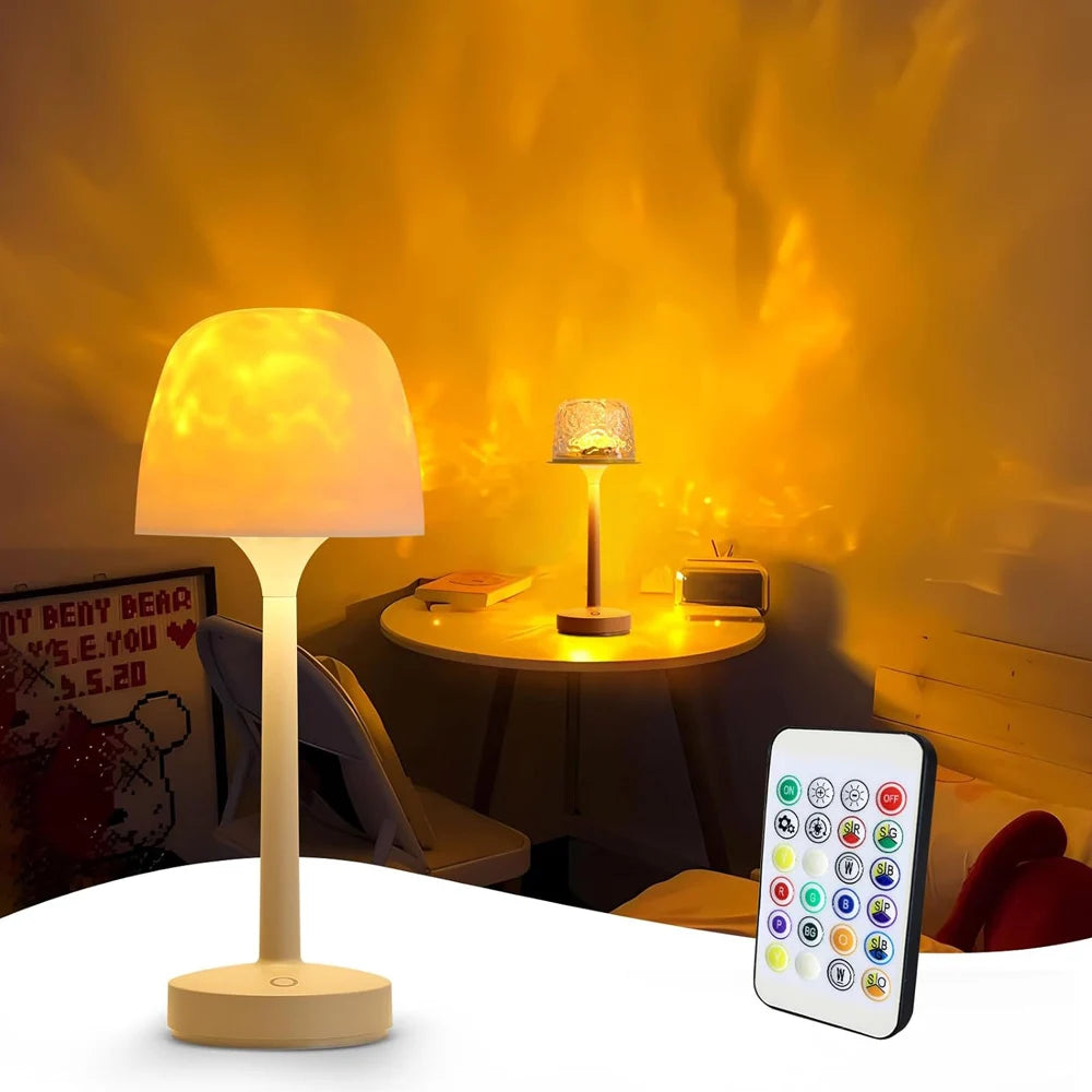 Lámpara de proyección Lámpara de mesa ondulada de agua de pie alto Proyector LED Aurora con control remoto Regalo romántico e interesante para interiores