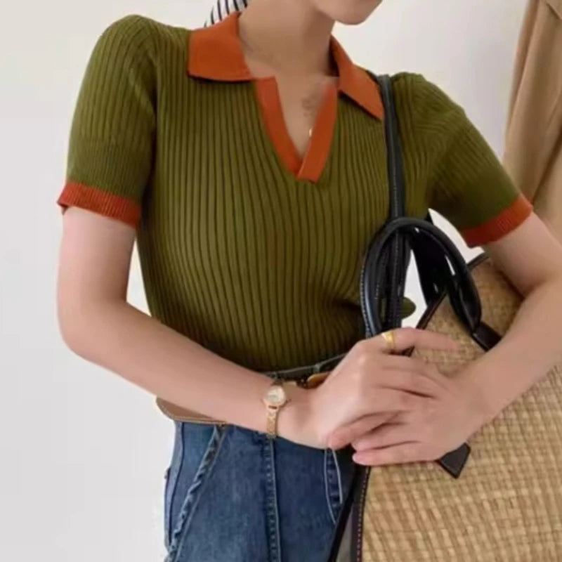 Camiseta Polo de Verano para Mujer Estilo Francés