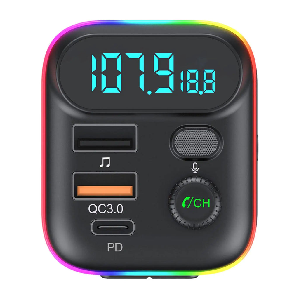Transmisor FM Bluetooth para coche, transmisor FM Bluetooth 5,0, USB PD, cargador rápido para coche, accesorios electrónicos