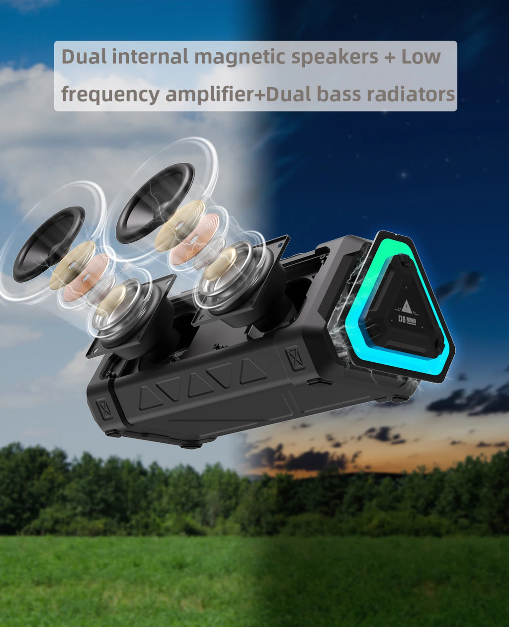 Altavoz Bluetooth para exteriores MLOVE P3, altavoz Bluetooth 5,3 con potencia de salida de 40W, sonido estéreo IPX7 resistente al agua, tarjeta Micro SD, luz RGB