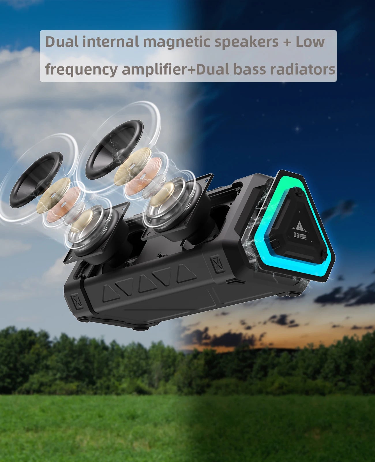 Altavoz Bluetooth para exteriores MLOVE P3, altavoz Bluetooth 5,3 con potencia de salida de 40W, sonido estéreo IPX7 resistente al agua, tarjeta Micro SD, luz RGB