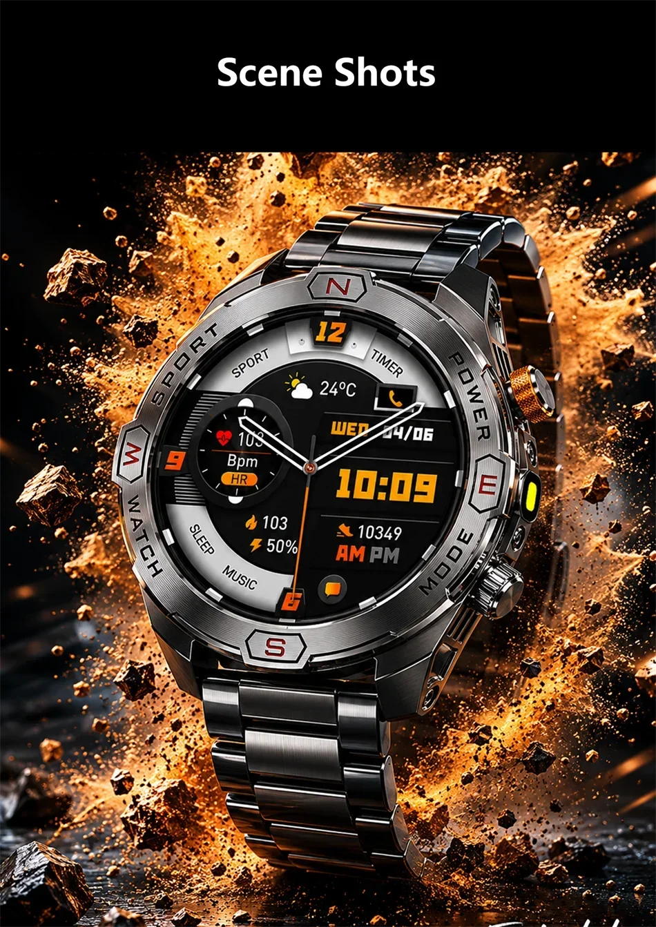 Reloj Inteligente Militar 1200mAh Brújula