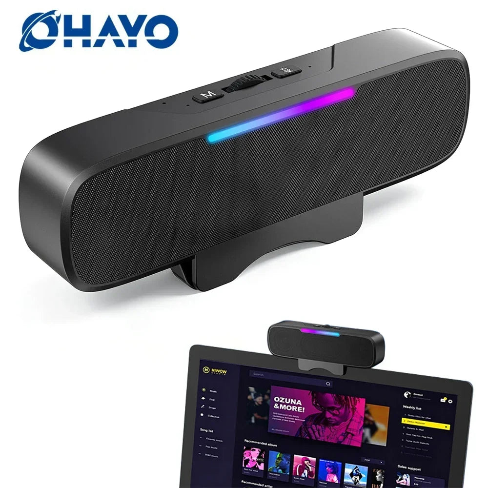 Barra de Sonido USB y Bluetooth para PC, Alimentada por USB con Altavoz y Bluetooth para Conexión a Teléfonos Inteligentes, Se Fija a Monitores