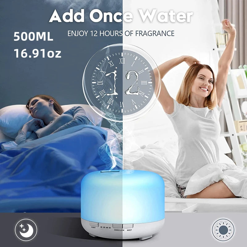 Humidificador difusor de aromas 5 en 1 con 7 luces LED y 500 ml