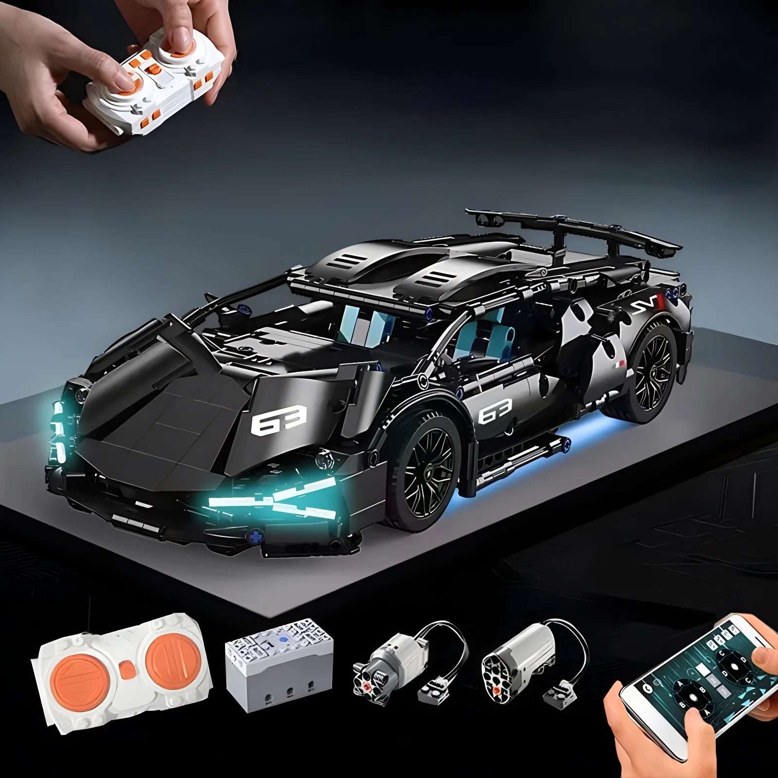 Modelo de coche deportivo de carreras técnico, bloques de construcción técnicos para adultos 1:14, supercoche DIY, rompecabezas de ladrillos, juguetes para niños y adultos, regalo (1280 + granulado)