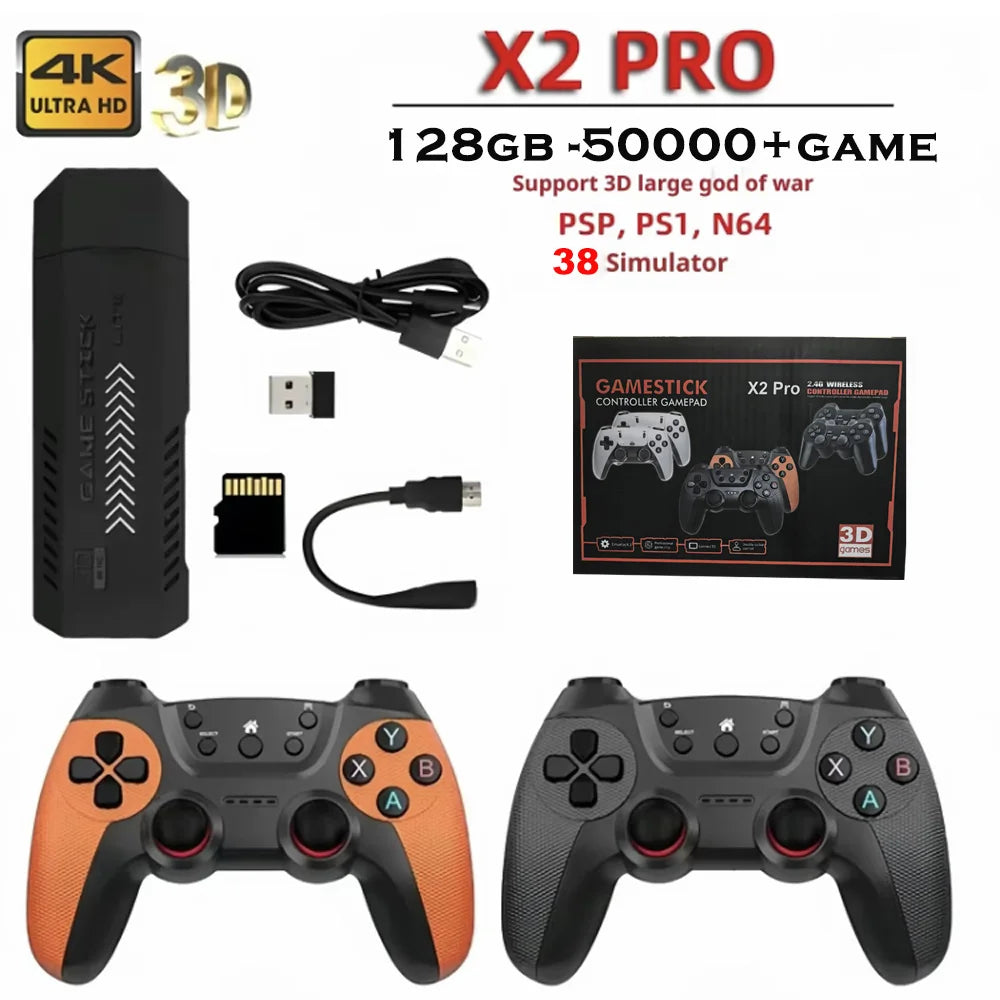 Nuevo X2 Pro Game Stick 44/45 emuladores más de 50000 juegos Retro controlador inalámbrico recargable TV en casa 2/4 jugadores regalo para niños