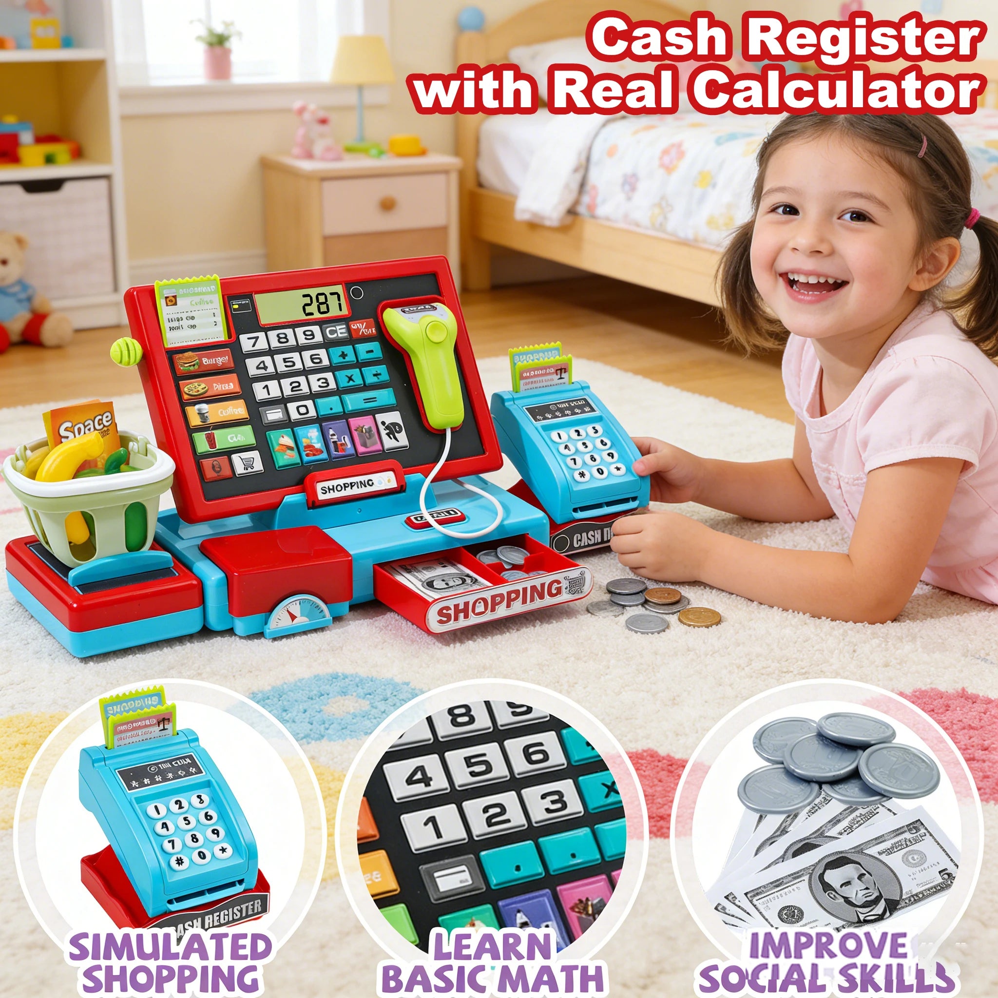 Juego Caja Registradora con Calculadora Real para Niños
