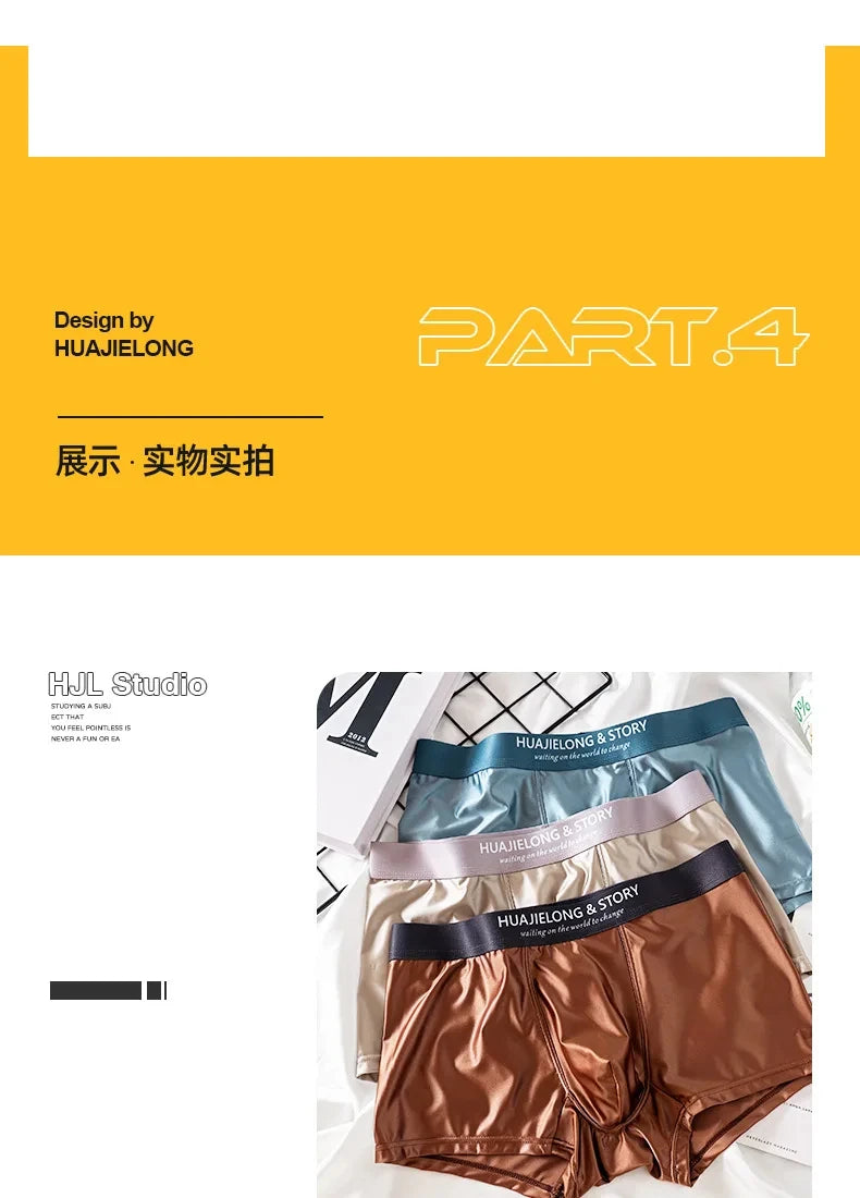 3 unids/pack de Boxers de lujo de seda de hielo tipo satén, calzoncillos de verano lisos y lisos para hombre, bragas con entrepierna de malla transpirable, ropa interior