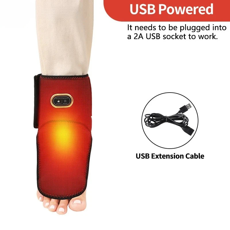 Soporte de Tobillo Eléctrico Portátil con Calor - Masaje de 3 Niveles, Compresa Caliente, Alivia el Dolor Articular, Ayuda en la Recuperación Deportiva, Puerto USB