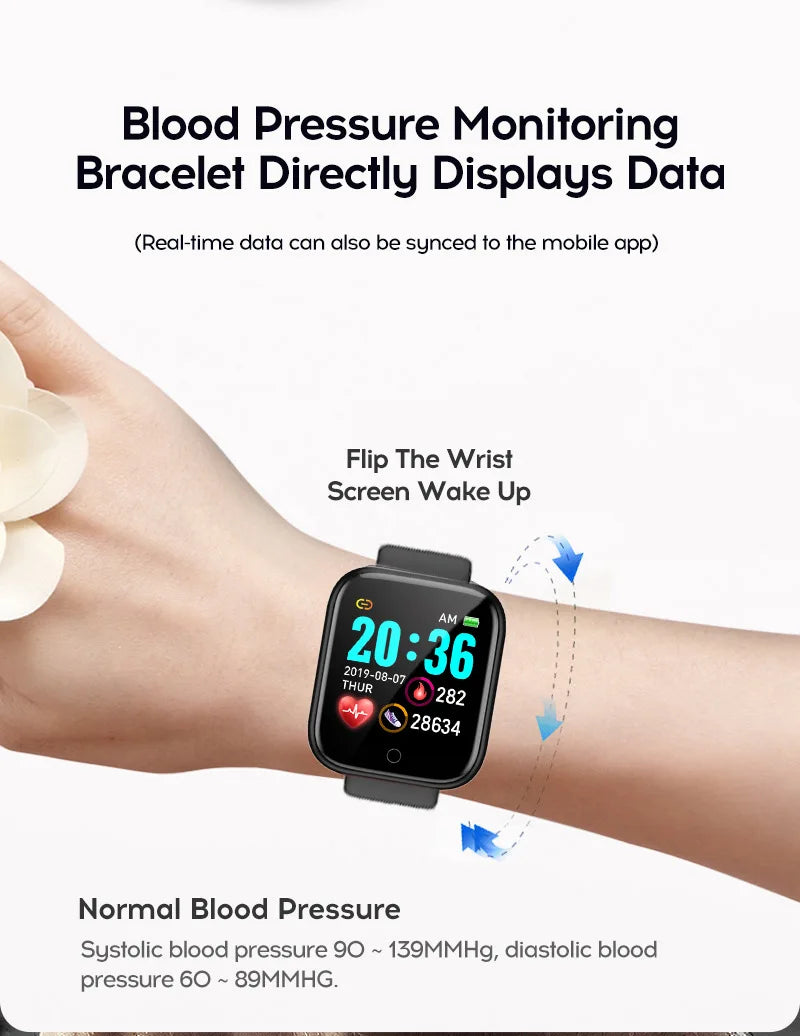 Reloj inteligente D20Pro para hombres y mujeres, reloj deportivo con seguimiento de actividad física, Monitor de ritmo cardíaco y presión arterial, reloj inteligente resistente al agua para Android IOS