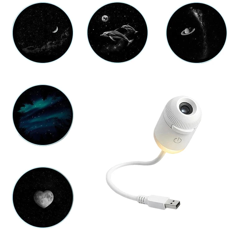 Mini proyector de estrellas galaxia con luz nocturna 2 en 1 y rotación 360°