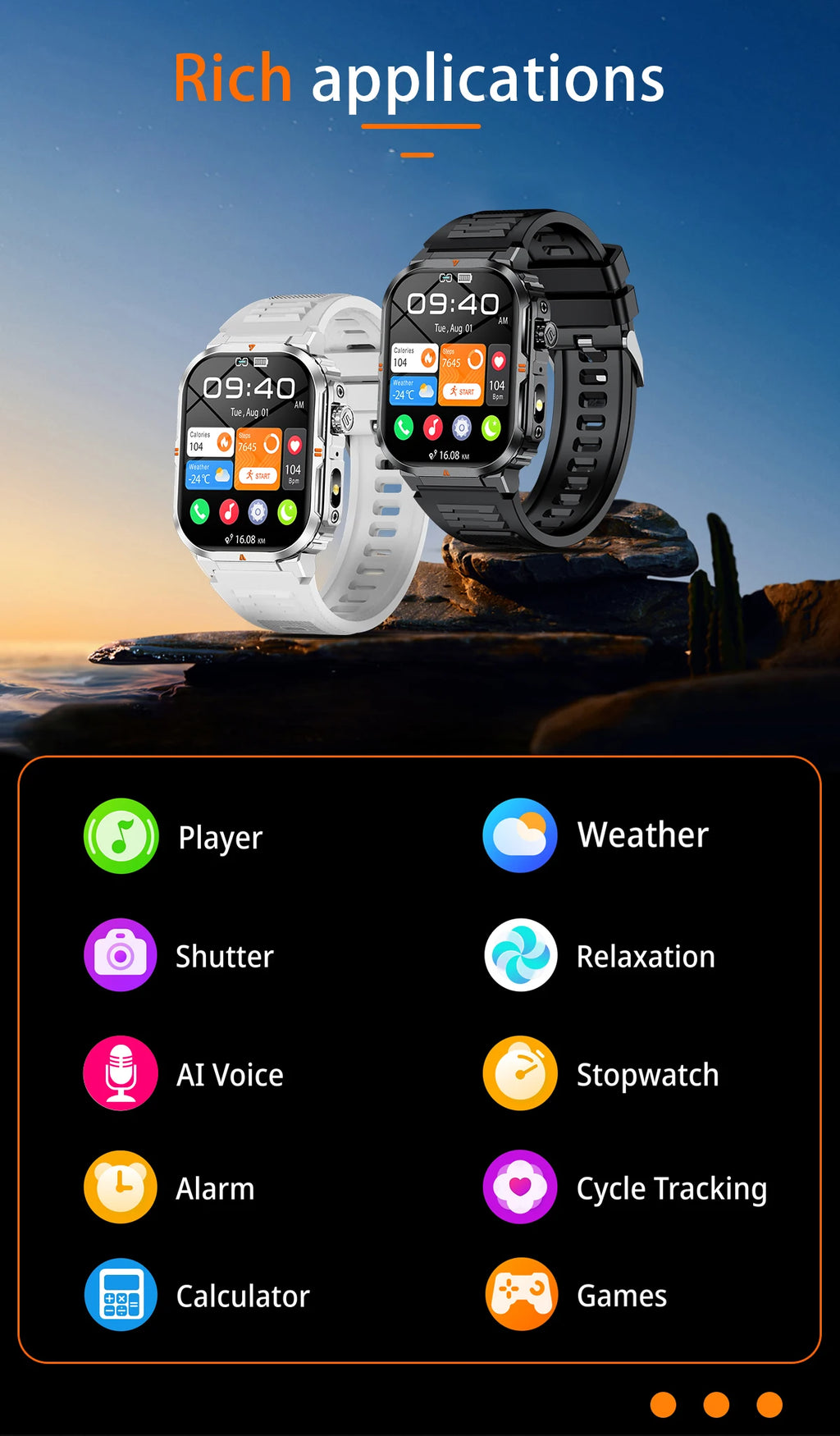 LIGE Reloj Inteligente Militar IP68 Linterna