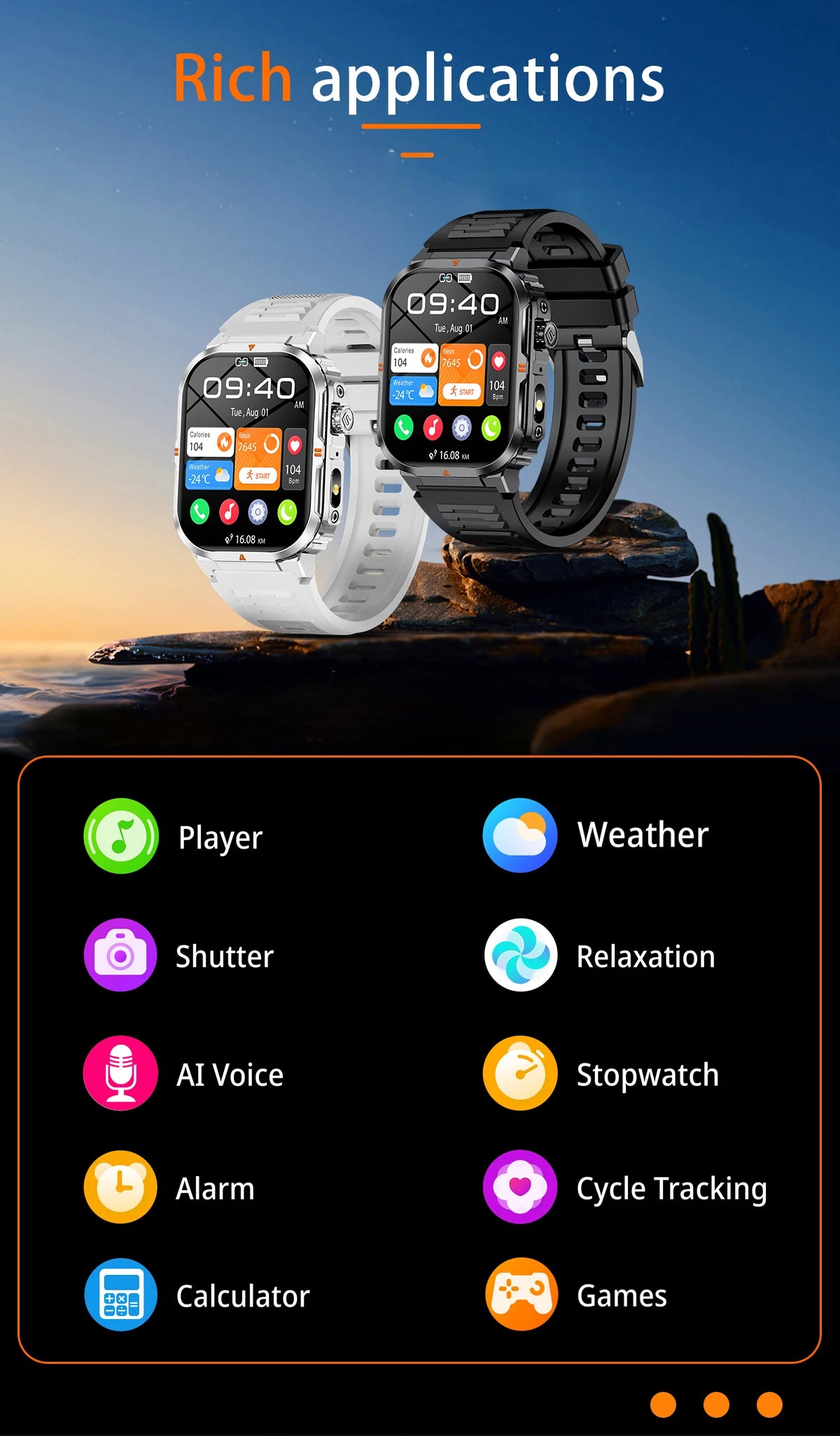 LIGE Reloj Inteligente Militar IP68 Linterna