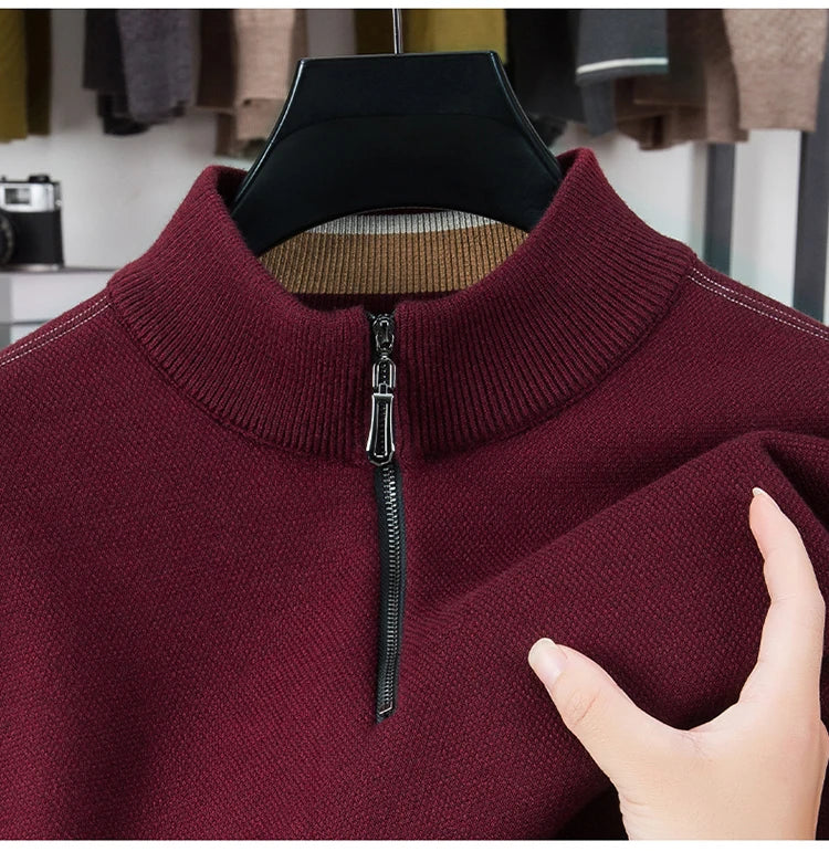 Suéter grueso de terciopelo de alta calidad, jersey con media cremallera para hombre, nueva camiseta cálida holgada informal, prendas de punto