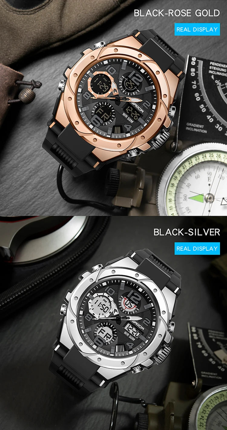Reloj Militar SANDA Digital LED Doble Pantalla para Hombre