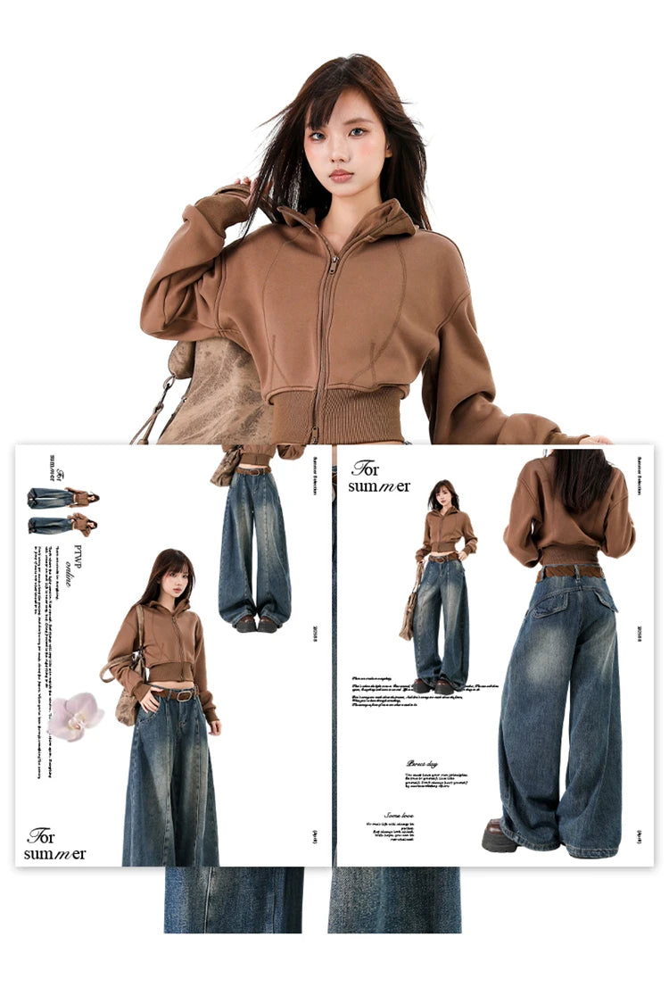 Pantalones Vaqueros Holgados Retro para Mujer, Corte Recto con Forro de Felpa