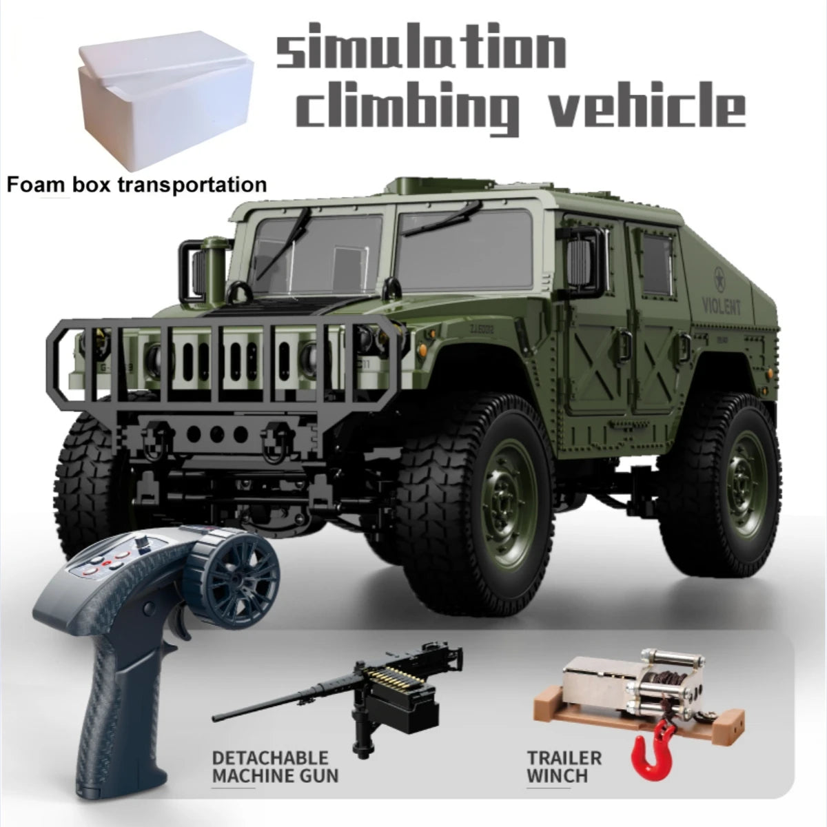 Coche RC Militar Crawler 4WD 2.4G 1:14, Vehículo Todoterreno con Accesorios