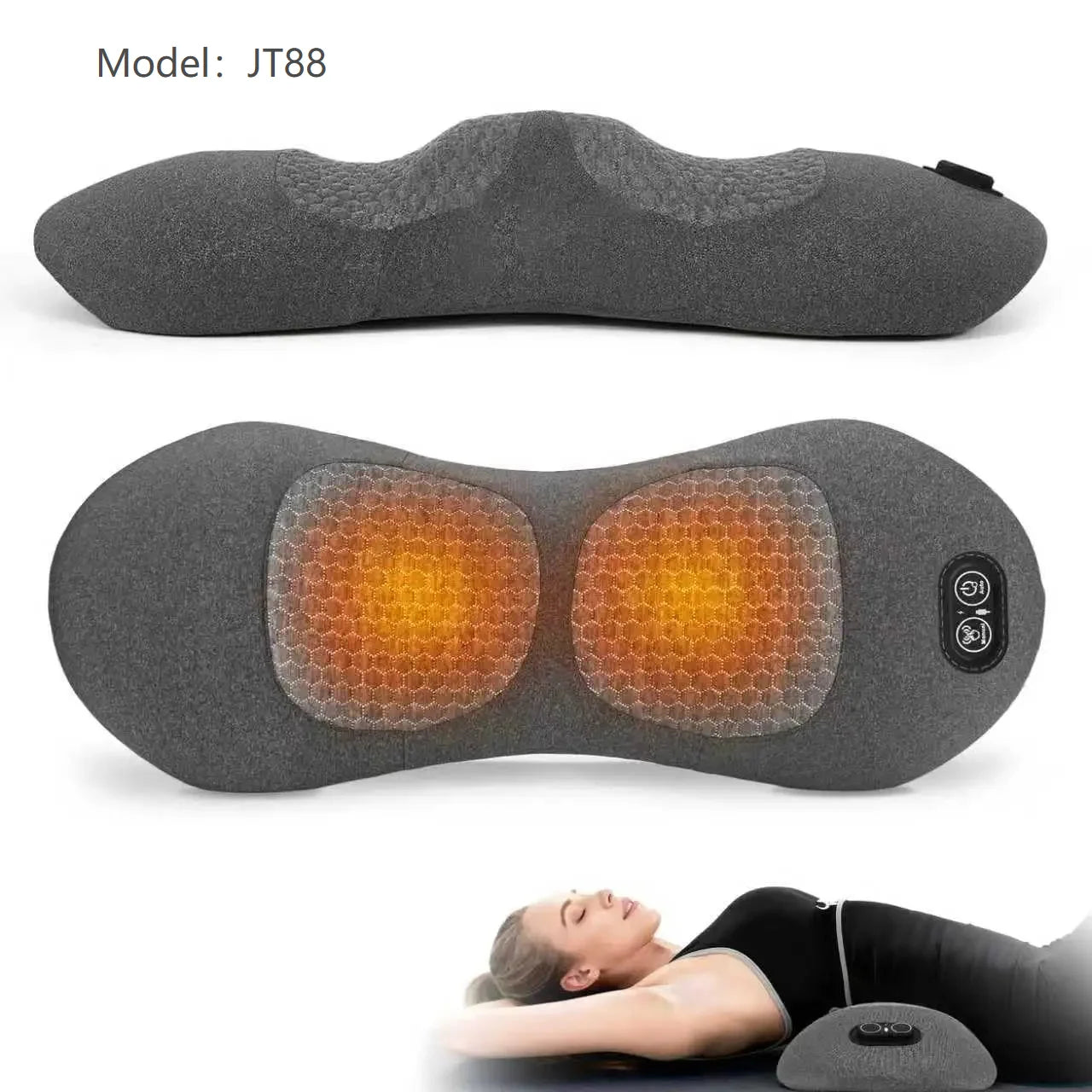 Masajeador de espalda 3 en 1 - Masajeador lumbar eléctrico con calor, vibración y tracción, almohada de soporte lumbar para relajación profunda de los tejidos de la espalda
