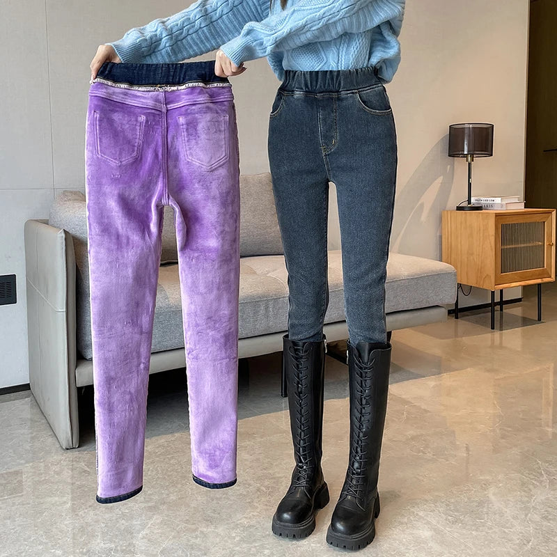 Pantalones Vaqueros de Invierno con Forro de Lana para Mujer