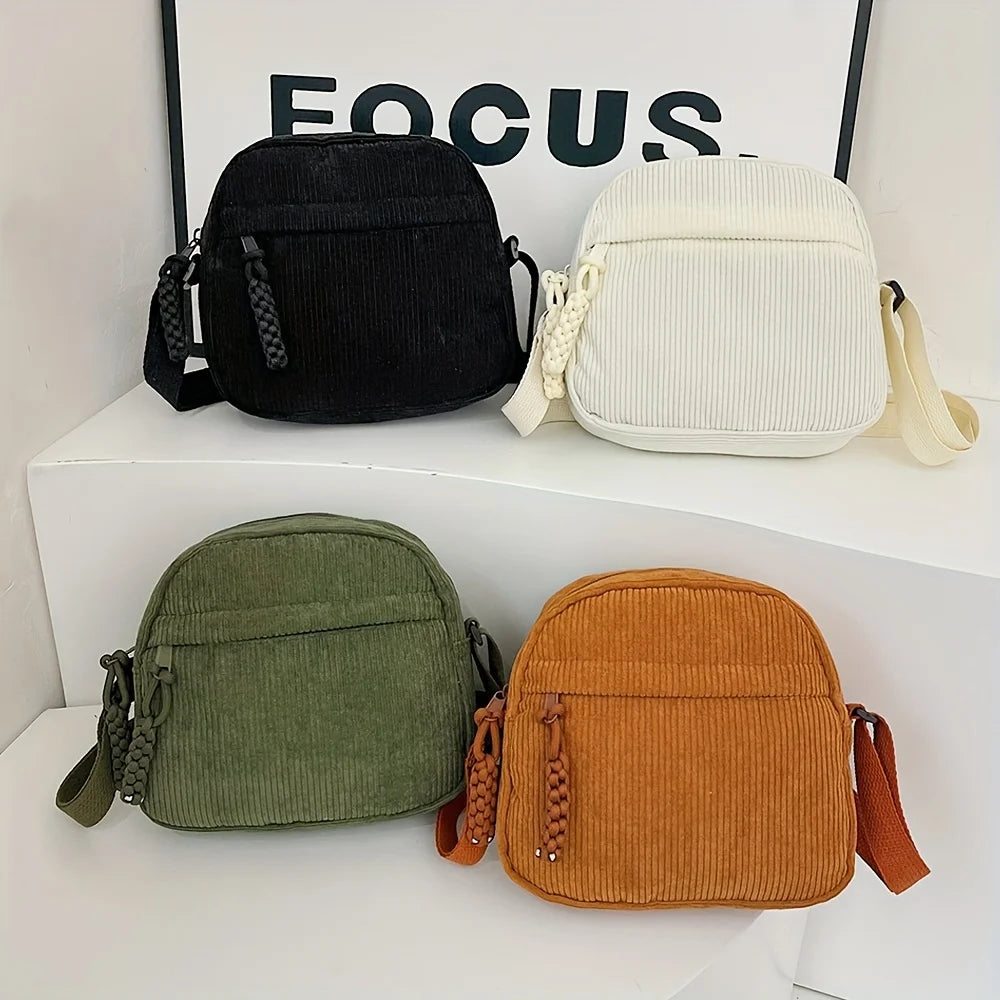 Bolso de hombro de pana Harajuku Vintage y versátil, bolso de teléfono de pana informal japonés, bolso para llaves de desplazamiento