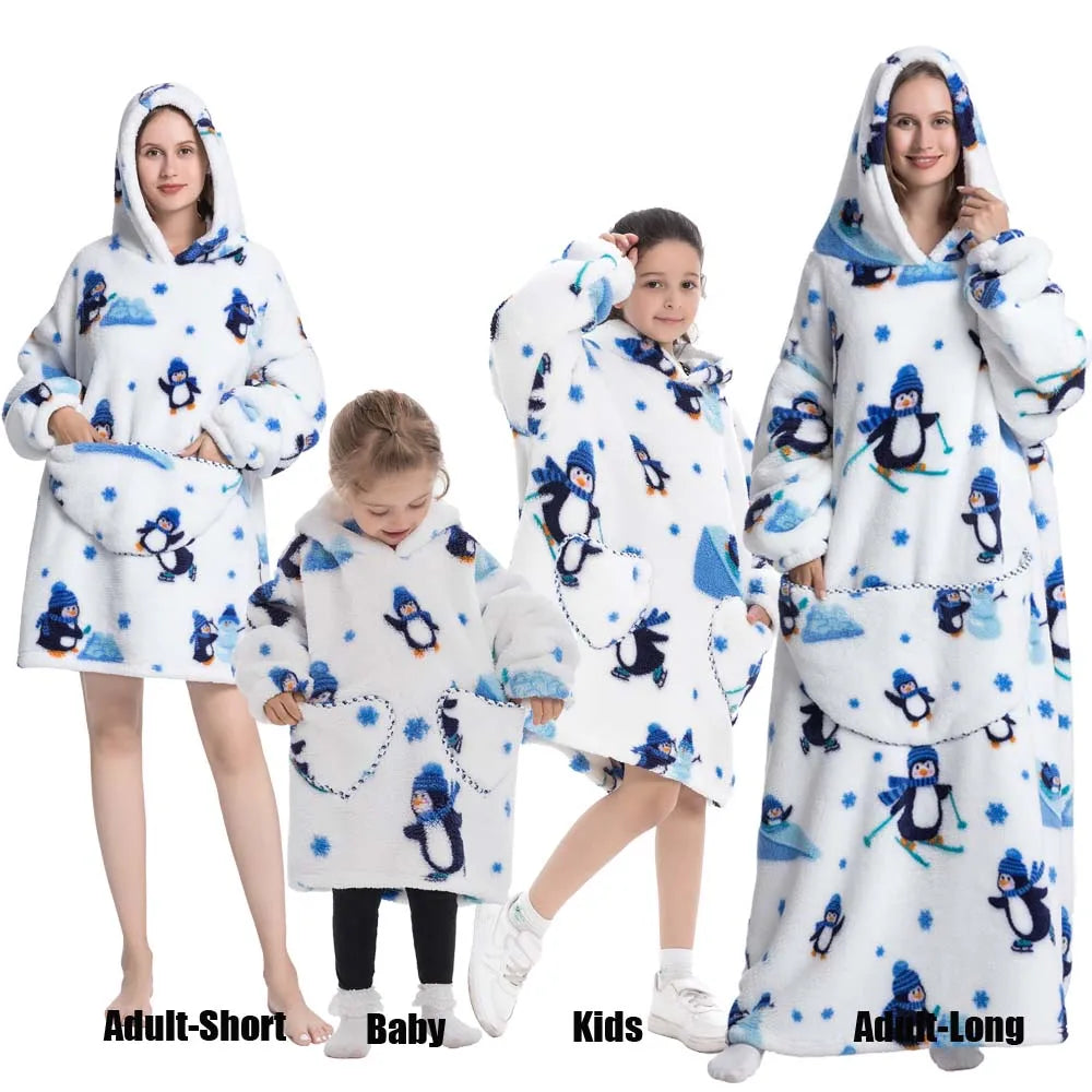 Ropa de invierno para mujer, sudaderas con capucha de lana de felpa para adultos y niños, pijamas para el hogar, sudaderas con capucha muy cálidas, Jersey, Tops de gran tamaño